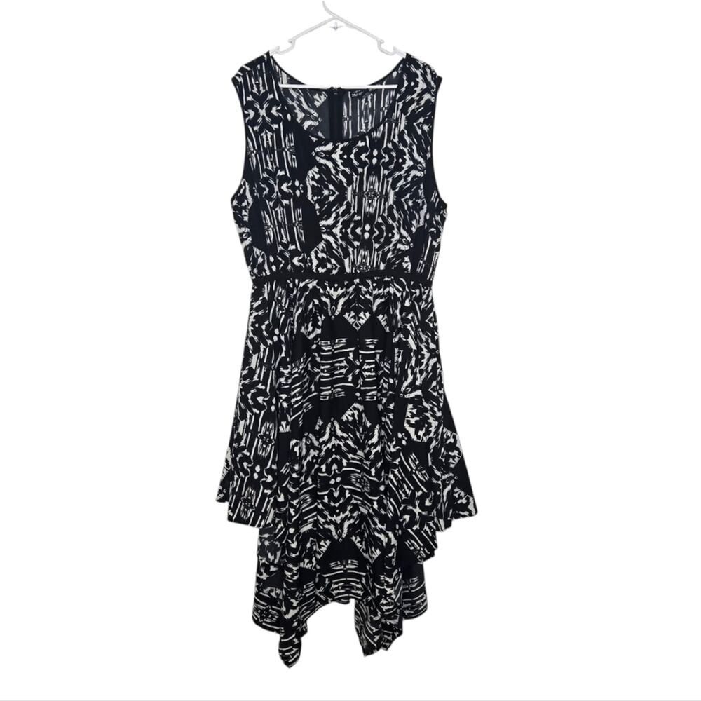 Diva Collection Black/White Asymmetrical Midi Dress Womens Plus Size 3X
